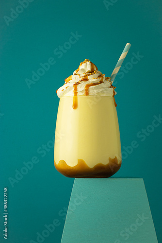 Salted caramel frappe coffee served on glass