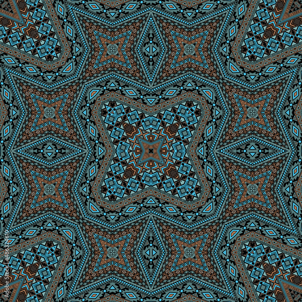 African seamless ornament vector design. Damask geometric background. Rug print in ethnic style.