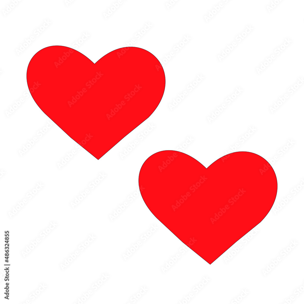 2 red hearts isolated on white background. Love and Valentine's icon. Red heart illustration symbol or poster card.