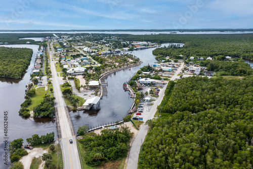 Everglades City Florida Blue Sky With White Clouds. Aerial Photography Drone Shot