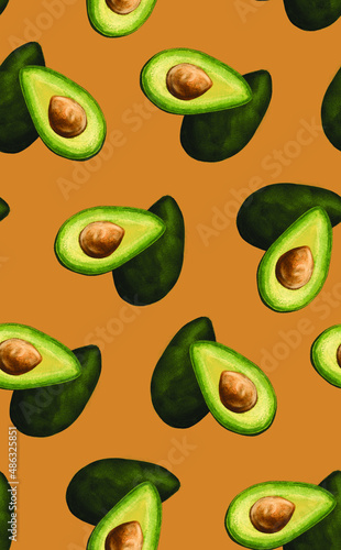 Watercolor Avocado toffee brown pattern