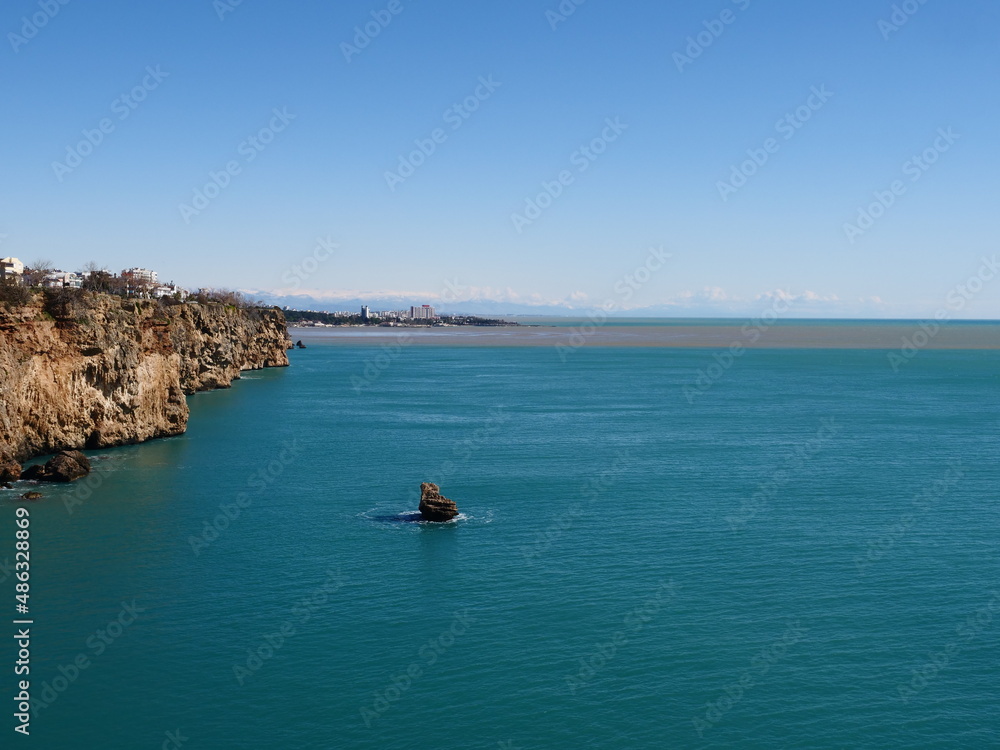 touristic cliff city antalya in mediterranean turkey coastline by the mediterranean sea