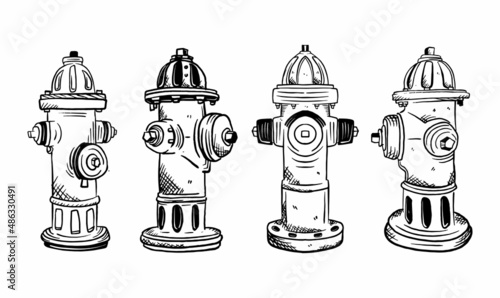Fire hydrant set sketch hand draw