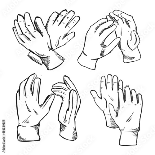 Protective gloves clip art sketch set