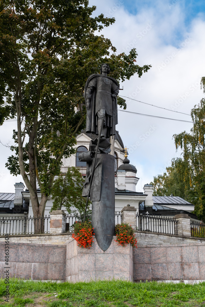 Fototapeta premium Russia. Saint-Petersburg. September 10, 2021. Monument to Alexander Nevsky in the village of Ust-Izhora.