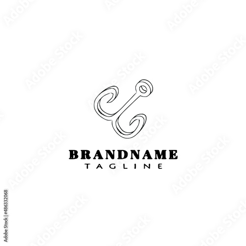 fishing hook logo cartoon design template icon black isolated vector illustration