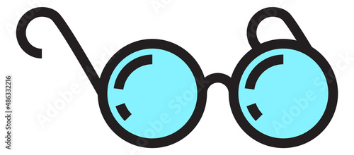 Glasses icon. Blue glass optical device in line style