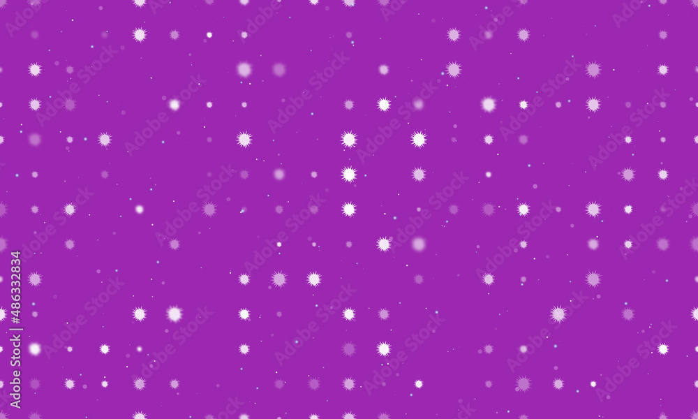 Seamless background pattern of evenly spaced white sea urchin symbols of different sizes and opacity. Vector illustration on purple background with stars Seamless background pattern of evenly spaced white sea urchin symbols of different sizes and opacity. Vector illustration on purple background with stars