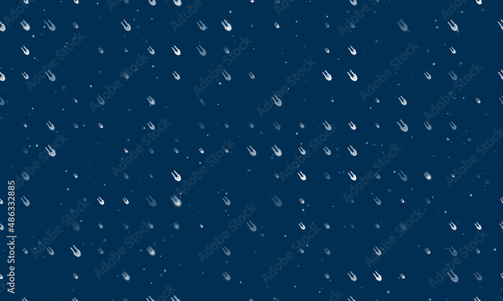 Seamless background pattern of evenly spaced white solo bobsleigh symbols of different sizes and opacity. Vector illustration on dark blue background with stars