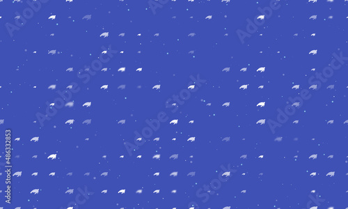 Seamless background pattern of evenly spaced white sea turtle symbols of different sizes and opacity. Vector illustration on indigo background with stars