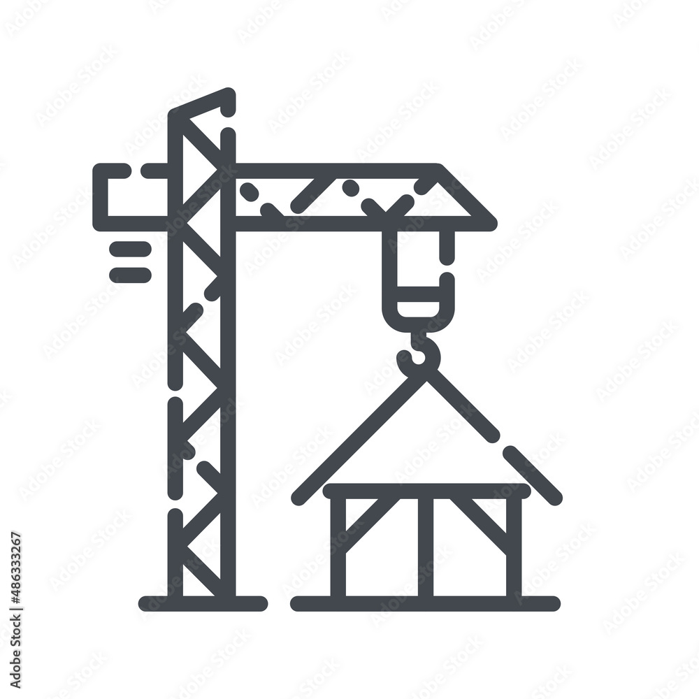 Tower crane line icon side view isolated on white transparent background. Tower crane line icon side view isolated on white transparent background.