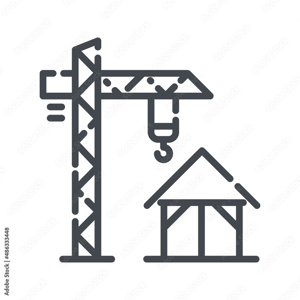 Tower crane line icon side view isolated on white transparent background. Tower crane line icon side view isolated on white transparent background.