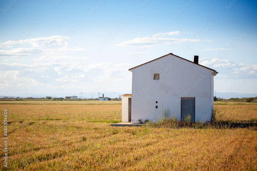 Casa de labranza entre campos de arroz en Sueca (Valencia)