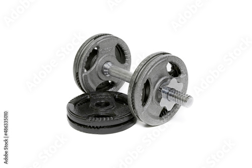 close up of a dumbbell isolated on white