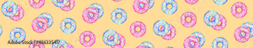 Pink and blue donuts on orange pattern