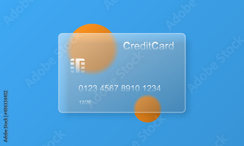 Transparent credit card template in glassmorphism style vector illustration.