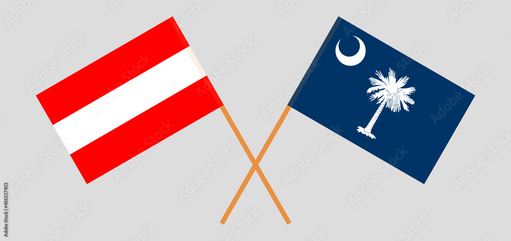 Crossed flags of Austria and The State of South Carolina. Official colors. Correct proportion Crossed flags of Austria and The State of South Carolina. Official colors. Correct proportion