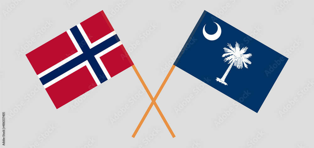 Crossed flags of Norway and The State of South Carolina. Official colors. Correct proportion Crossed flags of Norway and The State of South Carolina. Official colors. Correct proportion