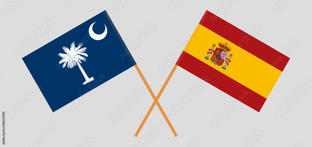 Crossed flags of The State of South Carolina and Spain. Official colors. Correct proportion Crossed flags of The State of South Carolina and Spain. Official colors. Correct proportion