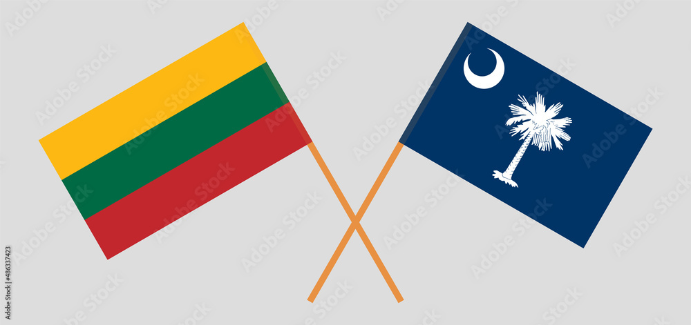 Crossed flags of Lithuania and The State of South Carolina. Official colors. Correct proportion Crossed flags of Lithuania and The State of South Carolina. Official colors. Correct proportion