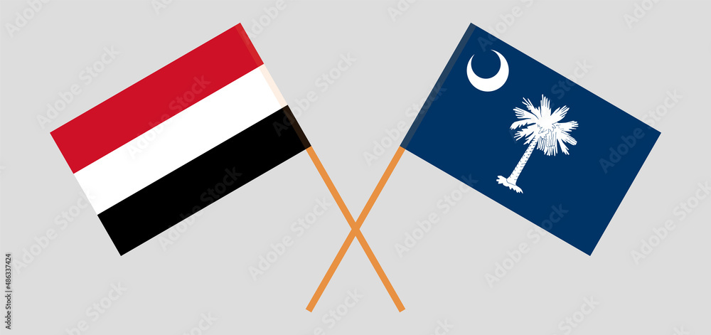 Crossed flags of Yemen and The State of South Carolina. Official colors. Correct proportion Crossed flags of Yemen and The State of South Carolina. Official colors. Correct proportion