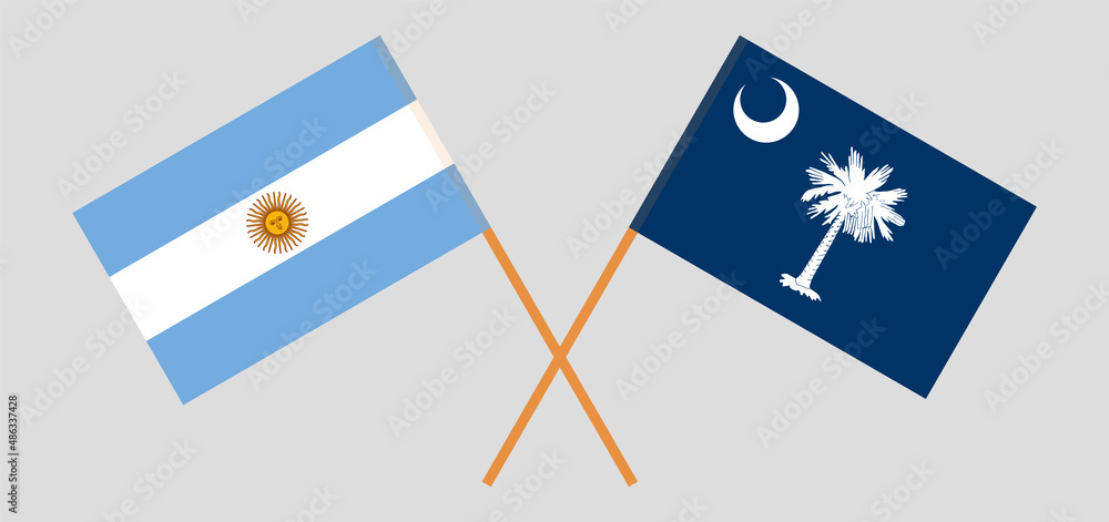Crossed flags of Argentina and The State of South Carolina. Official colors. Correct proportion Crossed flags of Argentina and The State of South Carolina. Official colors. Correct proportion