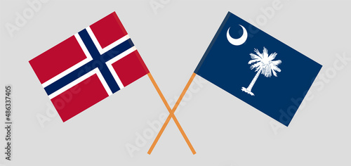 Crossed flags of Norway and The State of South Carolina. Official colors. Correct proportion
