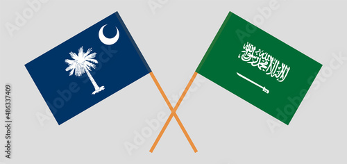 Crossed flags of The State of South Carolina and Saudi Arabia. Official colors. Correct proportion