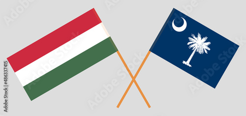 Crossed flags of Hungary and The State of South Carolina. Official colors. Correct proportion