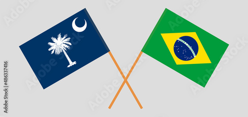 Crossed flags of The State of South Carolina and Brazil. Official colors. Correct proportion photo