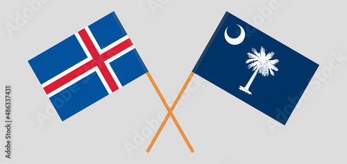 Crossed flags of Iceland and The State of South Carolina. Official colors. Correct proportion