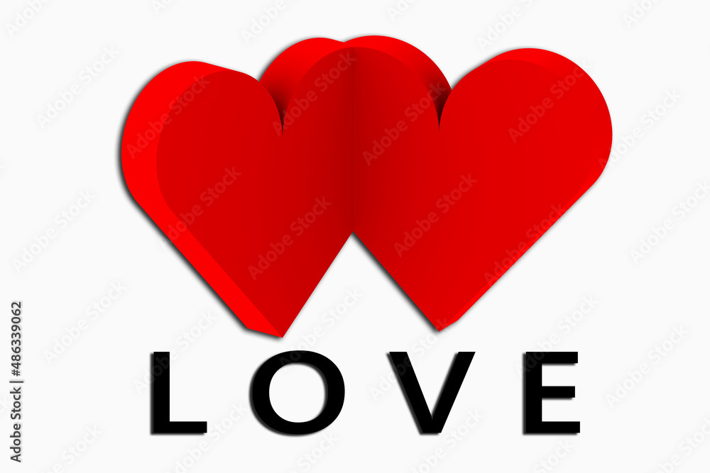 Two red hearts that meet, the hearts of lovers touch forever. On white background, illustration in 3d graphics Two red hearts that meet, the hearts of lovers touch forever. On white background, illustration in 3d graphics