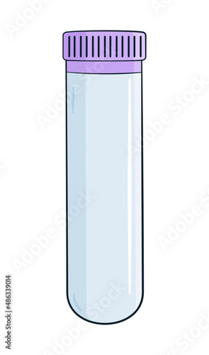 Empty test tube with cap. Cartoon. Vector illustration