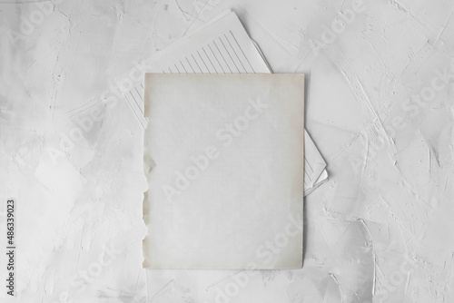 Empty space for the text. An old blank notebook sheet  on a light background.