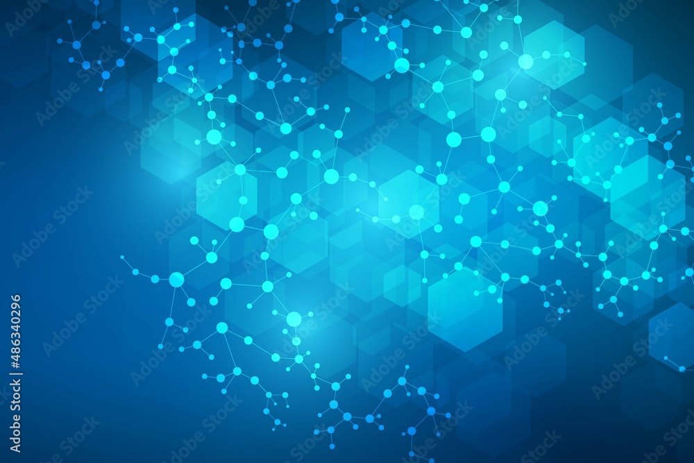Modern futuristic background of the scientific hexagonal pattern. Virtual abstract background with particle, molecule structure for medical, technology, chemistry, science. Social network Modern futuristic background of the scientific hexagonal pattern. Virtual abstract background with particle, molecule structure for medical, technology, chemistry, science. Social network