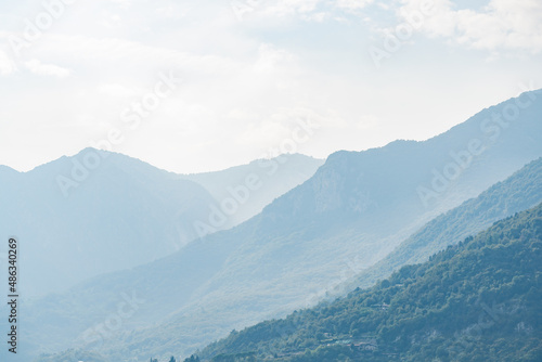 Panoramic mountain landscape near Como lake in Italy, summer
