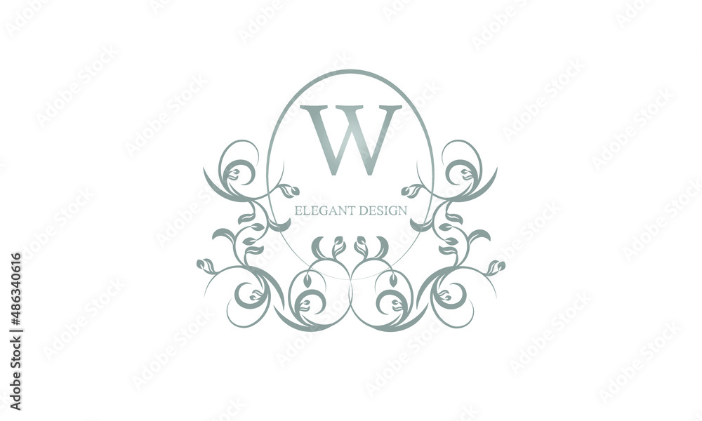 Decorative monogram in gray tones with the letter W. Logo design for restaurants, hotel cards, business. Business refined style and brand of the company.