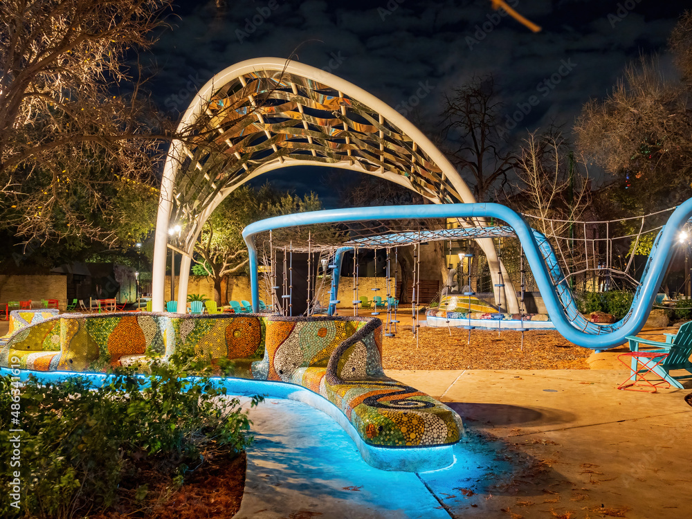 Night view of the Central Games Plaza