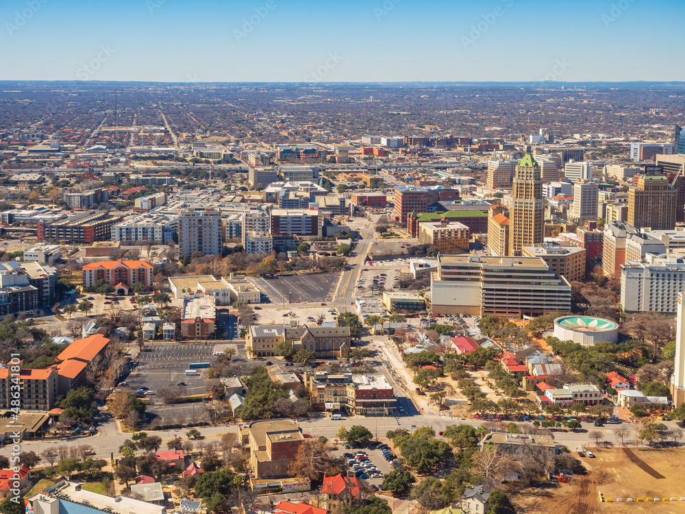 Obraz premium High angle view of the downtown cityscape