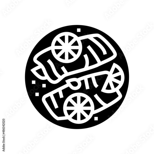 cooked lemon salmon glyph icon vector. cooked lemon salmon sign. isolated contour symbol black illustration