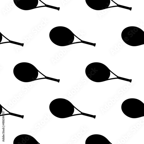 Vector seamless pattern of tennis racket black color silhouette isolated on white background