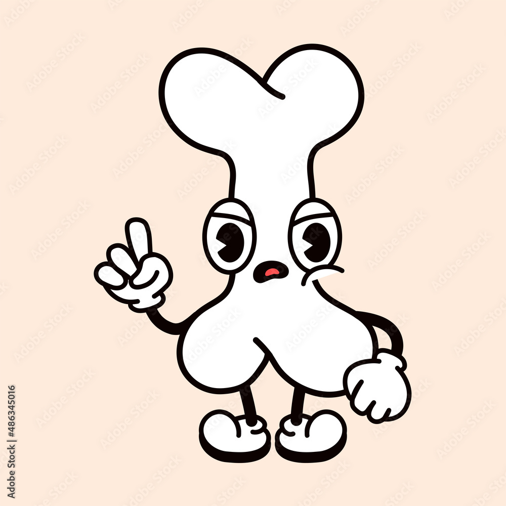 Cute funny angry sad bone character. Vector hand drawn traditional cartoon vintage, retro, kawaii, doodle character illustration icon. Isolated on white background. Angry bone character concept Cute funny angry sad bone character. Vector hand drawn traditional cartoon vintage, retro, kawaii, doodle character illustration icon. Isolated on white background. Angry bone character concept