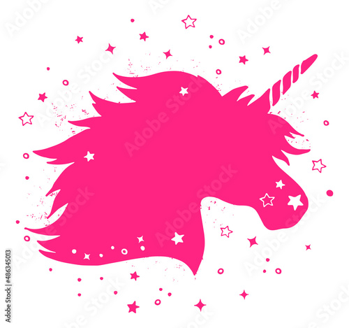 Fototapeta Unicorn silhouette. Pink stamp. Magic creature symbol