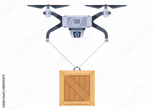 cargo copter delivers products to the client. flat vector illustration.