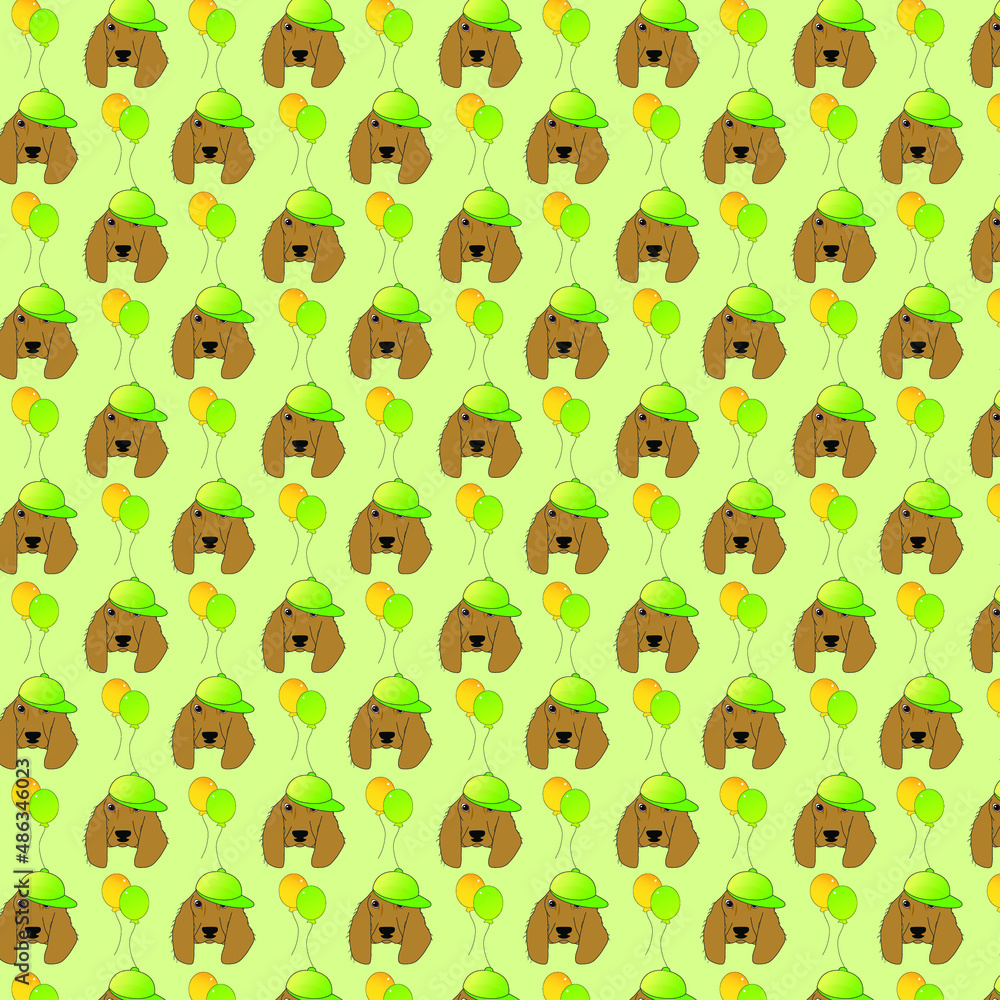 seamless pattern with spaniel dogs and balloons seamless pattern with spaniel dogs and balloons