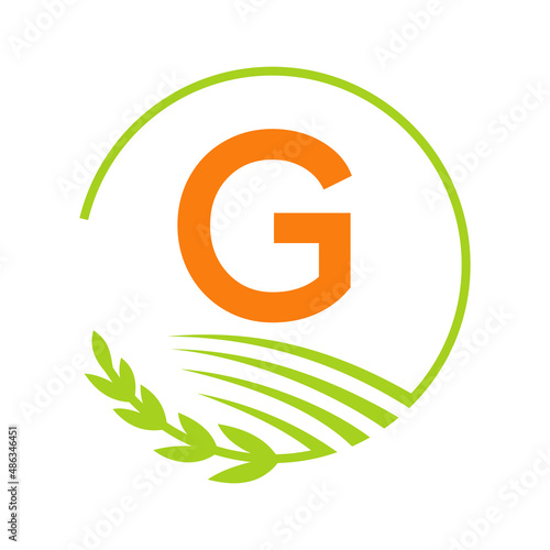 Agriculture Logo On G Letter Concept. Agriculture and Farming Logo Sign G Letter Template