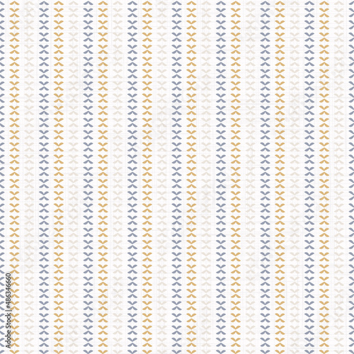 Seamless French country kitchen stripe fabric pattern print. Blue yellow white vertical striped background. Batik dye provence style rustic woven cottagecore textile. 