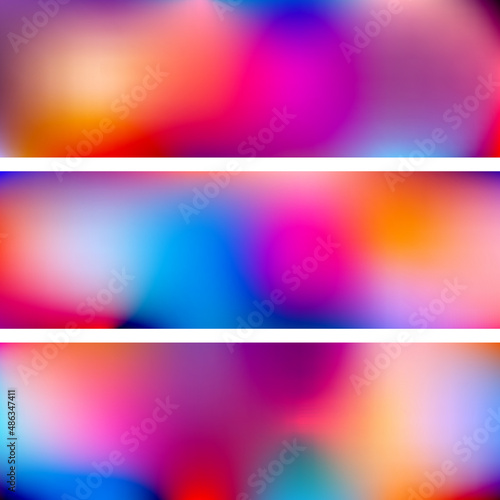 Set of colorful wide backgrounds with very bright multicolor spots