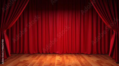 Theater stage red curtains. 3d illustration