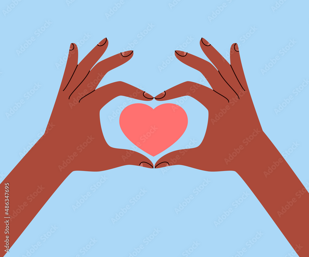 Obraz premium Gesture showing positive emotions. Hands in the shape of a heart with a heart in the center. Flat conceptual vector illustration.